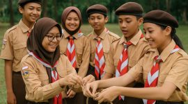 Sejumlah siswa SMP Indonesia mengenakan seragam Pramuka tengah aktif mengikuti kegiatan Hari Pramuka yang diperingati setiap tanggal 14 Agustus di alam terbuka, mencerminkan semangat kebersamaan, kedisiplinan, dan cinta tanah air yang menjadi nilai utama Gerakan Pramuka.