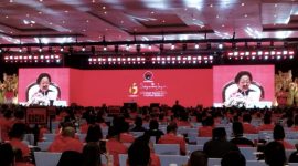 Ketua Umum PDIP Megawati Soekarnoputri saat Kongres Ke-6 PDIP di Bali Nusa Dua Convention Center, Badung, Bali, Sabtu (2/8/2025).