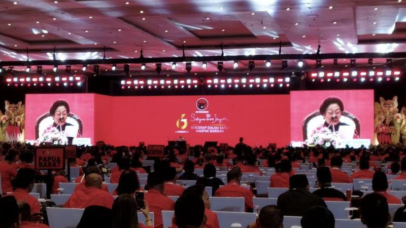 Ketua Umum PDIP Megawati Soekarnoputri saat Kongres Ke-6 PDIP di Bali Nusa Dua Convention Center, Badung, Bali, Sabtu (2/8/2025).