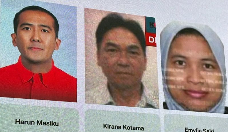 Foto Harun Masiku (kiri) yang telah dimasukkan ke dalam daftar pencarian orang (DPO) saat ditampilkan pimpinan Komisi Pemberantasan Korupsi, di Gedung Juang, Jakarta, Rabu (6/8/2025).