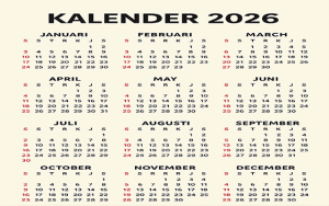 Kalender 2026 Lengkap dengan Tanggal Merah, Libur Nasional, dan Cuti Bersama