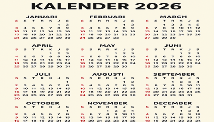 Kalender 2026 Lengkap dengan Tanggal Merah, Libur Nasional, dan Cuti Bersama
