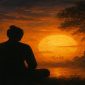 Siluet seseorang sedang bertirakat atau bersemedi di malam hari, dengan suasana sunyi dan mistis khas Malam Jumat 29 Suro 1959 Dal dalam tradisi Jawa. Cocok untuk mendukung artikel spiritual, budaya Jawa, dan peristiwa penting dalam kalender Jawa.
