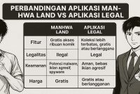 Perbandingan Manhwa Land APK vs aplikasi legal seperti LINE Webtoon dan MANGA Plus, membahas kelebihan, kekurangan, keamanan, serta dukungan untuk kreator komik