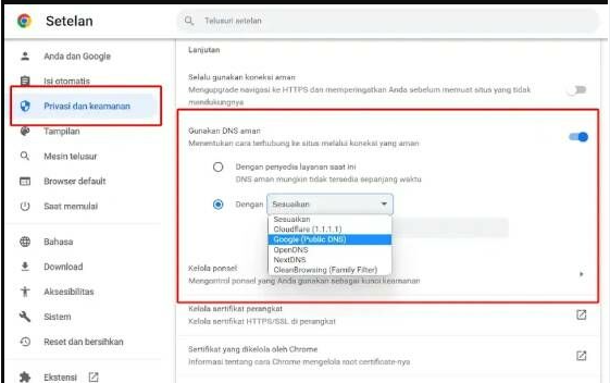Mengubah DNS di Google Chrome