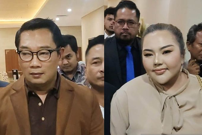 Mantan Gubernur Jawa Barat Ridwan Kamil (kiri) dan Lisa Mariana (kanan) saat keduanya hadir secara terpisah untuk dilakukan pemeriksaan di Gedung Bareskrim Polri, Jakarta Selatan, Kamis (7/8/2025).