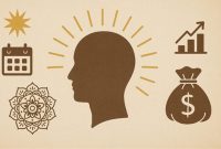 Ilustrasi kalender spiritual dengan nuansa Jawa klasik yang merepresentasikan perhitungan Weton Agustus 2025. Visual ini menggambarkan simbol-simbol hari pasaran dan neptu dalam primbon Jawa yang digunakan untuk membaca karakter dan arah rezeki berdasarkan tanggal lahir.