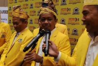 Ketua Umum Partai Golkar Bahlil Lahadalia saat menghadiri Musyawarah Daerah (Musda) XI Partai Golkar Kalimantan Selatan, Minggu (3/8/2025)