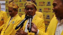 Ketua Umum Partai Golkar Bahlil Lahadalia saat menghadiri Musyawarah Daerah (Musda) XI Partai Golkar Kalimantan Selatan, Minggu (3/8/2025)