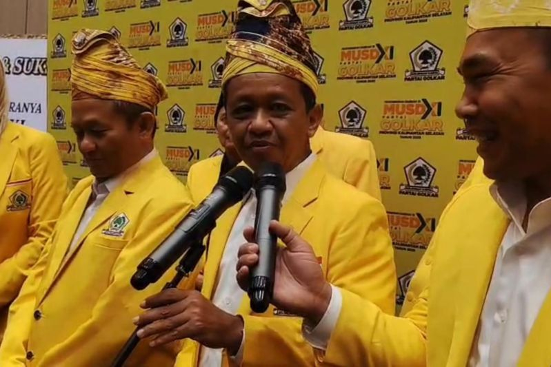 Ketua Umum Partai Golkar Bahlil Lahadalia saat menghadiri Musyawarah Daerah (Musda) XI Partai Golkar Kalimantan Selatan, Minggu (3/8/2025)