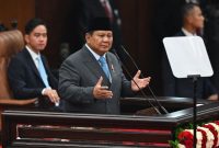Presiden Prabowo Subianto menyampaikan pidato dalam Sidang Tahunan MPR RI dan Sidang Bersama DPR-DPD RI Tahun 2025 di Gedung Nusantara, Kompleks Parlemen, Jakarta, Jumat (15/8/2025)