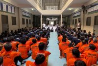 Warga Binaan Rutan Kelas I Medan mengikuti kegiatan penguatan Hak Asasi Manusia (HAM), Selasa (26/8/2025)