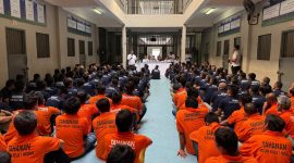 Warga Binaan Rutan Kelas I Medan mengikuti kegiatan penguatan Hak Asasi Manusia (HAM), Selasa (26/8/2025)