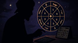 Gambar siluet orang menghitung weton Jawa di tengah suasana malam penuh nuansa mistis, mencerminkan kedalaman budaya Jawa dalam menentukan karakter dan nasib seseorang melalui perhitungan hari lahir weton.