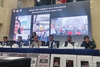 Direktorat Tindak Pidana Siber (Dittipidsiber) Bareskrim Polri menunjukkan konten yang menjadi barang bukti dalam konferensi pers di Gedung Bareskrim Polri, Jakarta, Rabu (3/9/2025). 