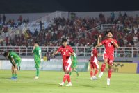 Selebrasi Zanadin Fariz dalam laga Kualifikasi Piala Asia U23 2026 antara Timnas U23 Indonesia vs Makau di Gelora Delta Sidoarjo, Sabtu (6/9/2025). Foto: Kompas.com