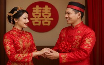 Pasangan pengantin Indonesia menikah dengan busana adat Tionghoa berdasarkan Feng Shui 2026