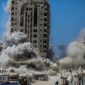 Ilustrasi pemboman Israel terhadap Menara Mushtaha di Jalur Gaza.