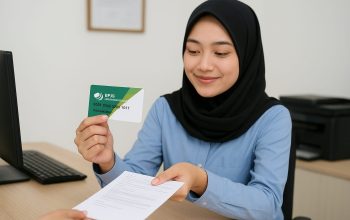 Perempuan sedang mencetak Kartu BPJS Ketenagakerjaan di kantor pelayanan