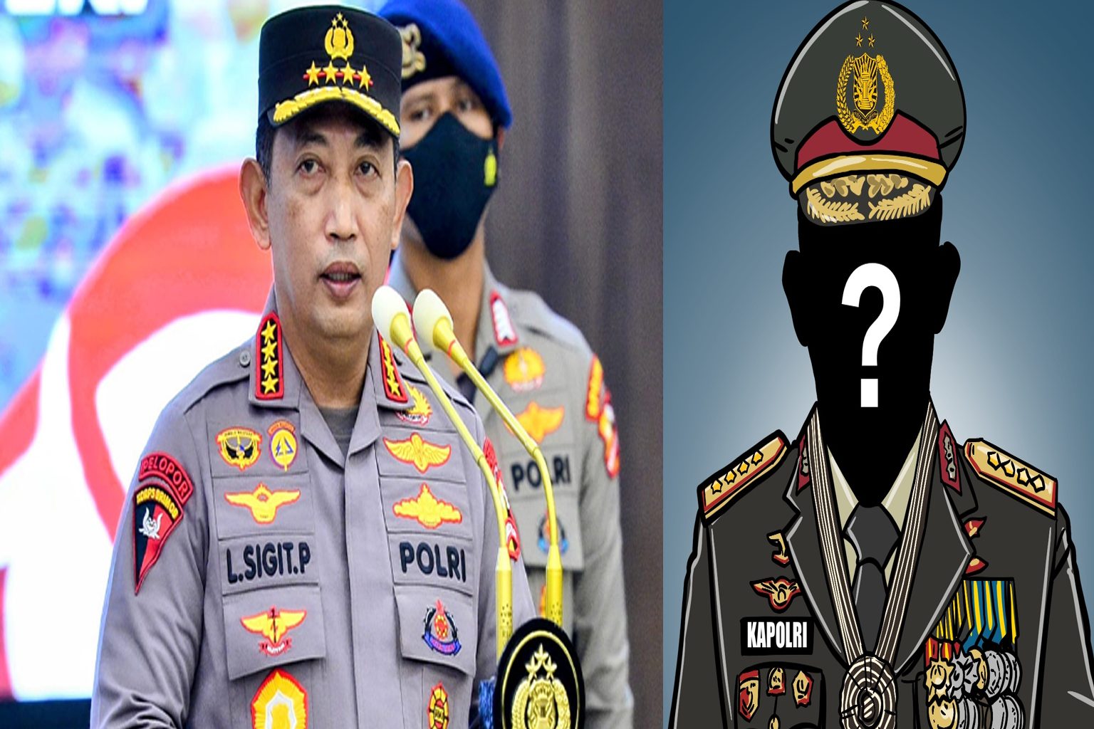 Pergantian Kapolri 2025 – Jenderal Listyo Sigit Prabowo dan siluet calon pengganti Kapolri berikutnya