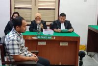 Brigadir Bayu Sahbenanta Perangin-angin, terdakwa kasus korupsi saat menjalani sidang tuntutan di Pengadilan Tipikor Medan, Selasa (29/9/2025). Foto: Topikseru.com/Agustian