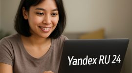 ilstrasi: Seorang wanita sedang menonton film di laptop menggunakan Yandex RU 24, menunjukkan kemudahan streaming film Jepang, Korea, dan Indonesia tanpa VPN.