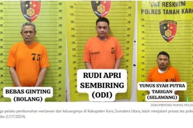 Tiga terpidana pelaku pembunuhan wartawan Rico Sempurna di Kabupaten Karo