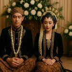 Sepasang pengantin Jawa dalam balutan busana adat saat prosesi pernikahan, ilustrasi tradisi menghitung weton pernikahan Wage Pahing