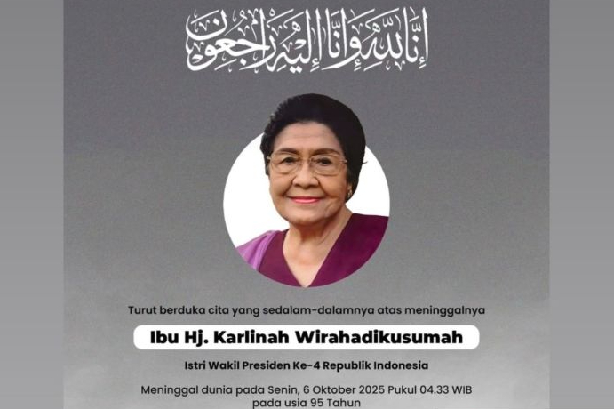Ucapan duka atas wafatnya istri Wapres Ke-4 RI, Karlinah Djaja Atmadja Wirahadikusumah, dari Wapres Gibran Rakabuming Raka.
