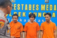 Polsek Sunggal menangkap tiga pelaku curanmor lintas kabupaten, satu residivis ditembak karena melawan saat pengembangan kasus. Foto: Dok.Polsek Sunggal