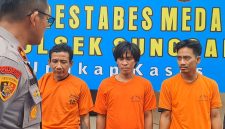 Polsek Sunggal menangkap tiga pelaku curanmor lintas kabupaten, satu residivis ditembak karena melawan saat pengembangan kasus. Foto: Dok.Polsek Sunggal