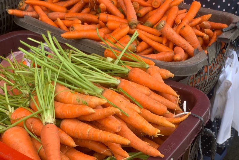 Tumpukan wortel di Pasar Simpang Limun Medan. Sayur wortel mengalami lonjakan harga secara signifikan pada awal pekan, Senin (13/10/2025). Topikseru.com/Agus Sinaga