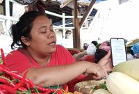 Ita, owner toko online Ita Sayur saat menunjukkan omzet penjualan lewat layanan e commerce di Pasar Pringgan, Kecamatan Medan Baru, Kota Medan, Sumatera Utara, Selasa (14/10/2025). Topikseru.com/Agus Sinaga