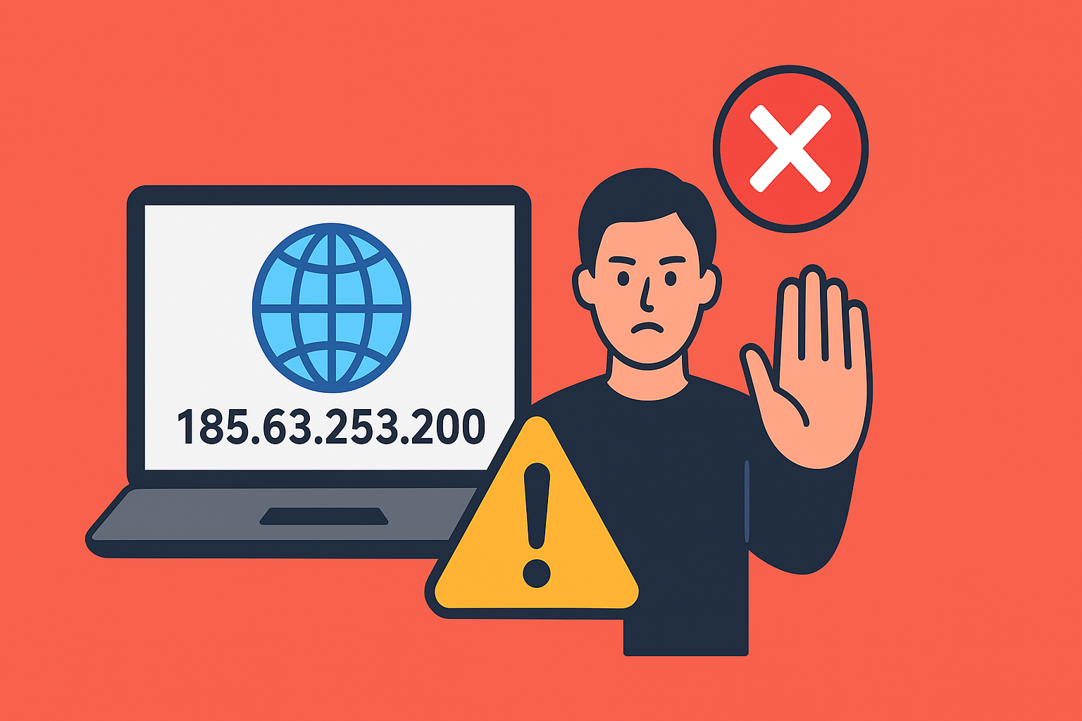 Ilustrasi keamanan siber memperingatkan pengguna terhadap risiko akses situs berbahaya dari IP 185.63.253.200 Simontok.