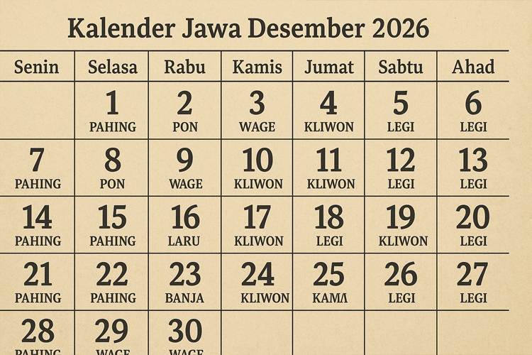 Penanggalan Jawa Desember 2026