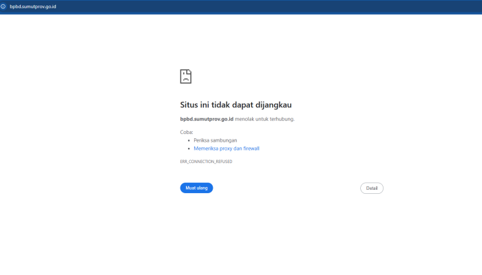 Akses Informasi Terputus: Situs BPBD Sumut Tidak Bisa Diakses Saat Ribuan Warga Mengungsi