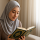 Perempuan berhijab membaca Al-Qur’an saat mempelajari tafsir Surat Maryam Ayat 1-11.