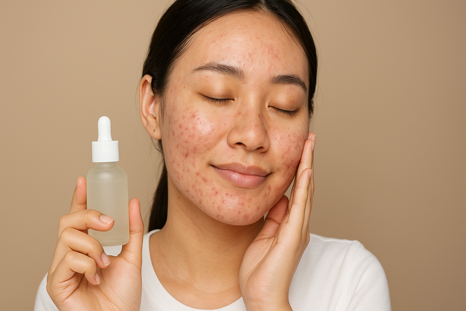 Wanita muda sedang melakukan skincare routine harian di depan cermin dengan langkah perawatan wajah untuk kulit berjerawat agar tampak bersih, cerah, dan sehat.Select 70 more words to run Humanizer.