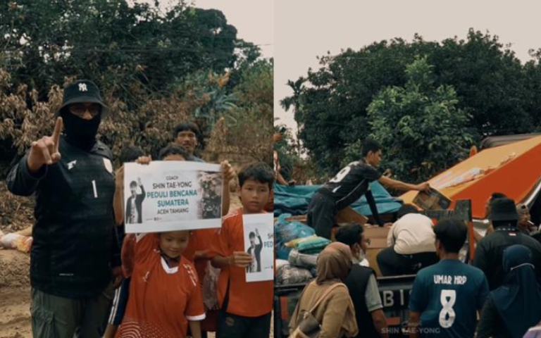 Shin Tae-yong bantu korban bencana