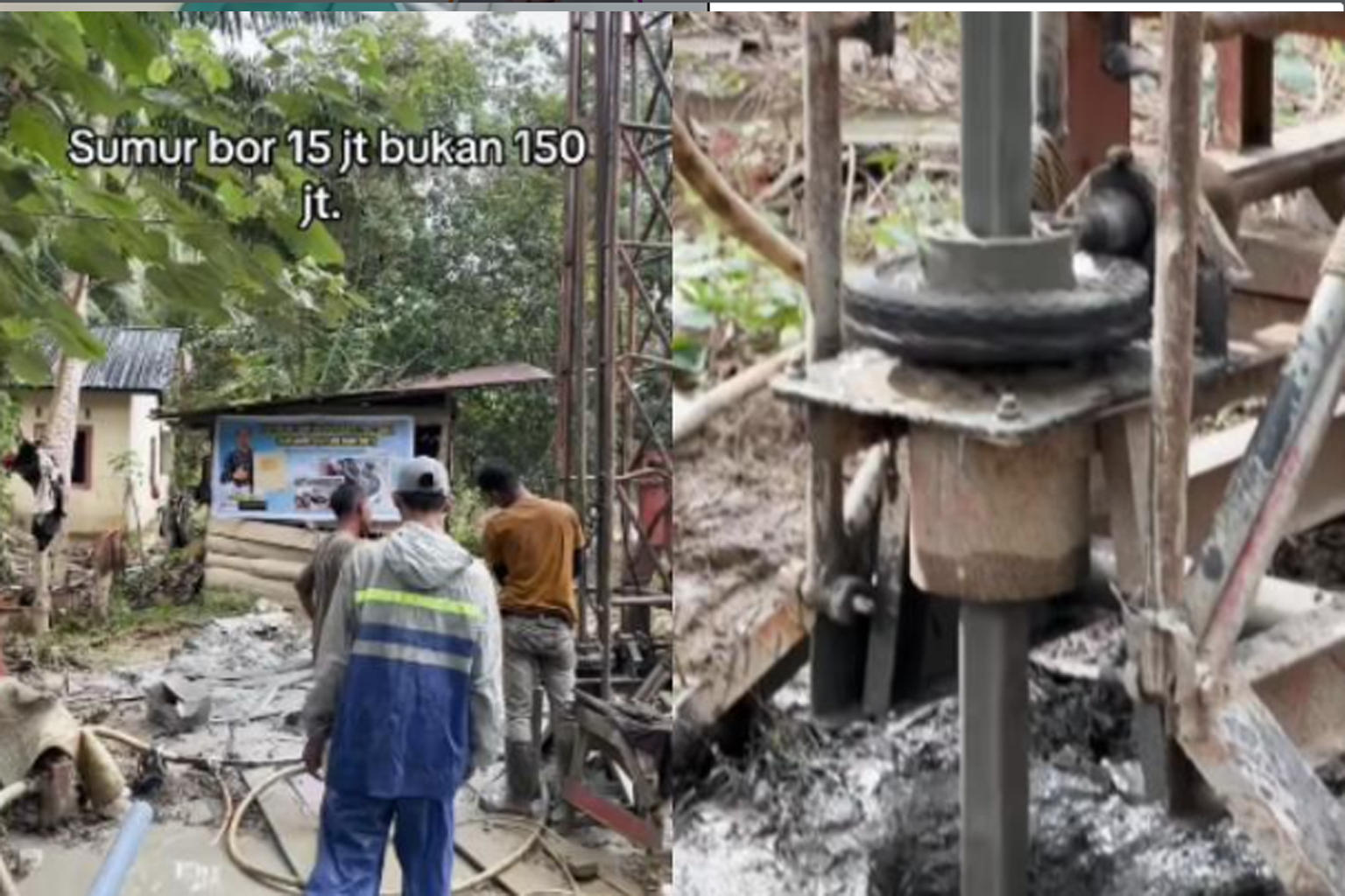 Perbandingan biaya sumur bor bantuan korban bencana Sumatera 2026, warga Aceh Timur menunjukkan sumur bor 3 inci kedalaman 89–100 meter dengan anggaran Rp15 juta.