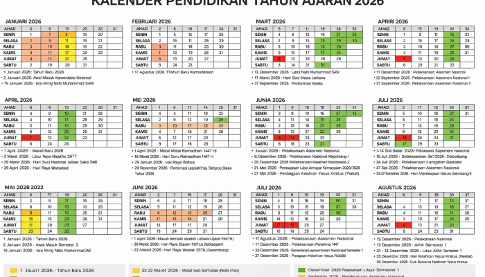 Kalender Pendidikan 2026 Lengkap Semester Genap & Jadwal Libur Sekolah