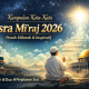 Ilustrasi bertema kata-kata Isra Mi’raj 2026 menampilkan Masjidil Haram dan Masjidil Aqsa di malam bercahaya bulan dan bintang, dengan tangga cahaya menuju langit, cocok sebagai visual pendukung untuk unggahan caption kata-kata Isra Mi’raj 2026 di media sosial.
