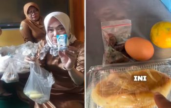 Menu MBG Ramadan hari pertama sekolah tahun 2026 yang viral di media sosial, menampilkan isi paket Makan Bergizi Gratis berupa roti, telur, buah, dan kurma.