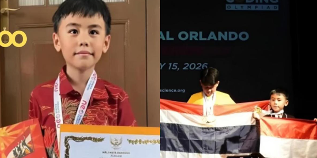 Siswa SD Bandung juara dunia Neo Science Olympiad 2025 Natanael Wiraatmaja memegang medali dan piagam penghargaan di ajang internasional Orlando 2025.