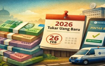Ilustrasi aplikasi PINTAR BI dan kalender jadwal sebagai panduan cara tukar uang baru 2026 melalui layanan kas keliling Bank Indonesia.