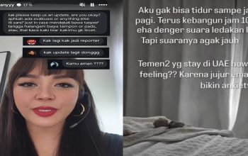 Selebgram Tresnany Moonlight mengunggah Instagram Story dari kamar hotel di Dubai, UEA saat rudal dilaporkan melintas di langit akibat konflik Israel vs Iran