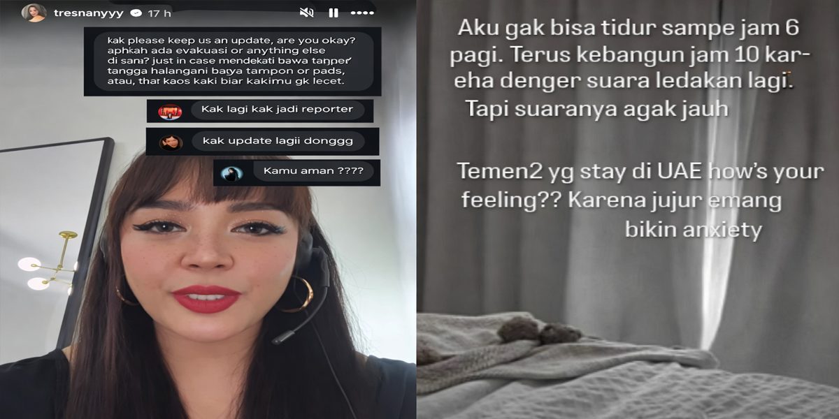 Selebgram Tresnany Moonlight mengunggah Instagram Story dari kamar hotel di Dubai, UEA saat rudal dilaporkan melintas di langit akibat konflik Israel vs Iran