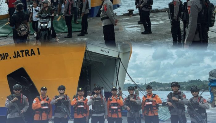 Jaga Gerbang Laut Nias, Brimob Sumut Intensifkan Patroli Arus Mudik di Pelabuhan Gunungsitoli