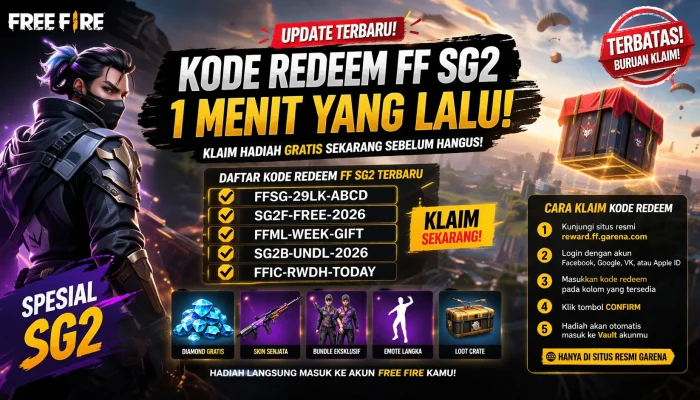 Kode Redeem FF SG2 1 Menit yang Lalu Hari Ini 12 April 2026, Klaim Hadiah Gratis Free Fire Sebelum Hangus!