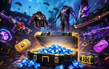 Visual hadiah kode redeem FF terbaru 24 April 2026 berupa diamond gratis, skin senjata, bundle eksklusif, dan voucher Free Fire.